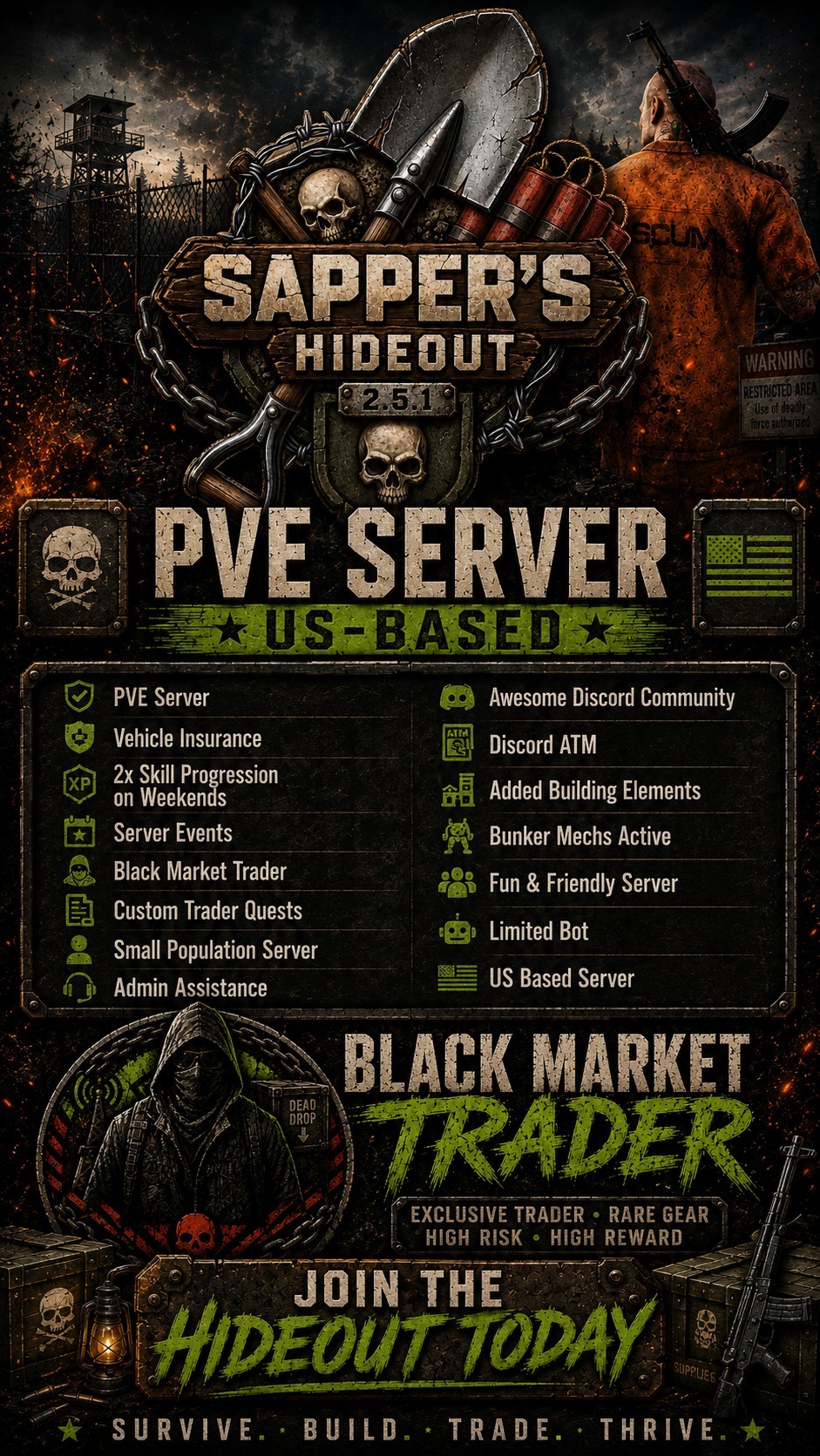 Sapper's Hideout SCUM server advertisement